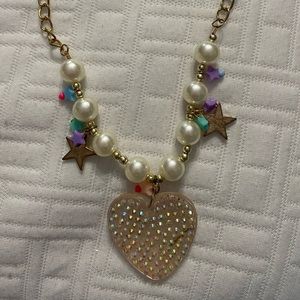 Chunky heart crystal Tarantino bling wedding pearl big chunky necklace Barbie